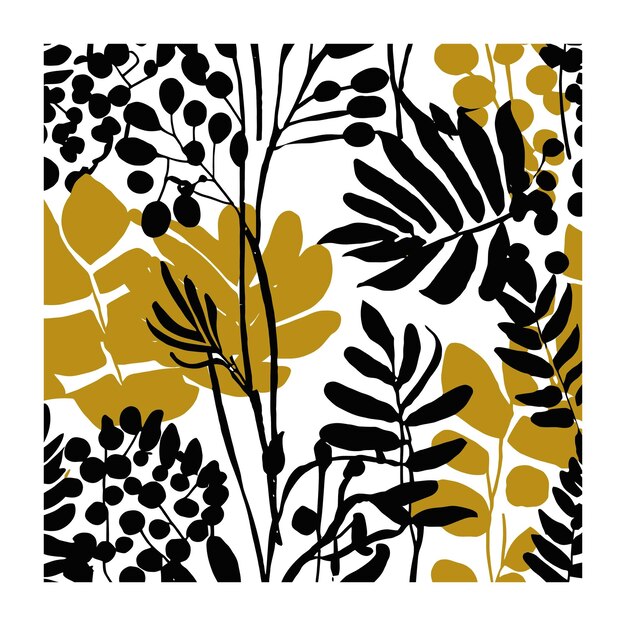 Diseño Retro Botánico Abstracto en Mostaza y Negro