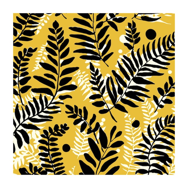 Diseño Retro Botánico Abstracto en Mostaza y Negro