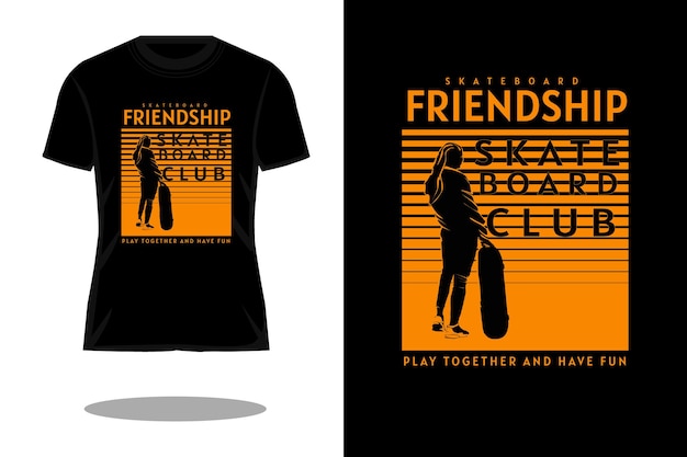 Diseño retro de la camiseta de la silueta de la amistad del monopatín