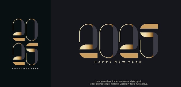 Vector diseño retro de feliz año nuevo 2025 con números de oro de lujo fondo vectorial premium para carteles, calendarios, saludos y celebraciones del año nuevo 2025