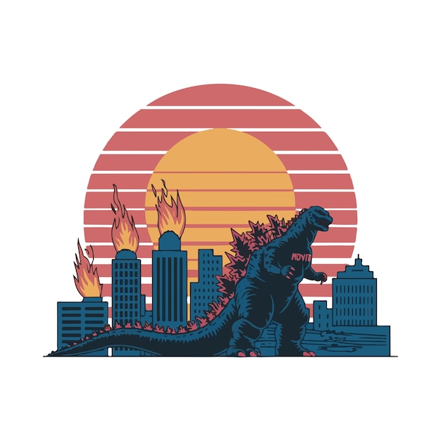 El diseño retro de Godzilla Rampage Vector 12