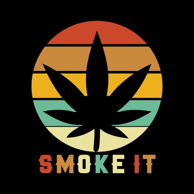 Diseño retro de hojas de cannabis al atardecer - Fuma