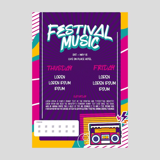Diseño retro de Music Flayer Color completo