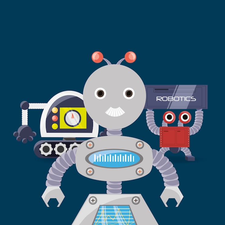 Vector diseño robótico con robots de dibujos animados
