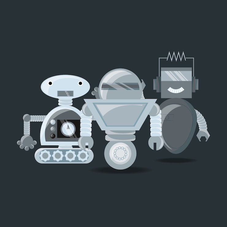 Vector diseño robótico con robots de dibujos animados