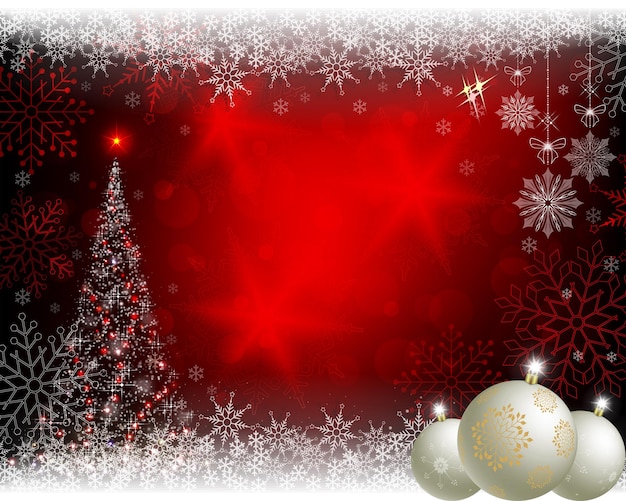 Diseño rojo con árbol de navidad y bolas blancas