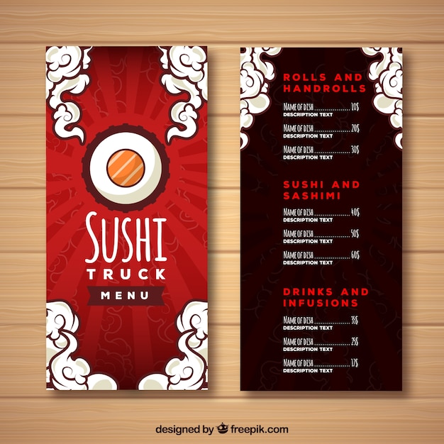 Diseño rojo de menú de sushi