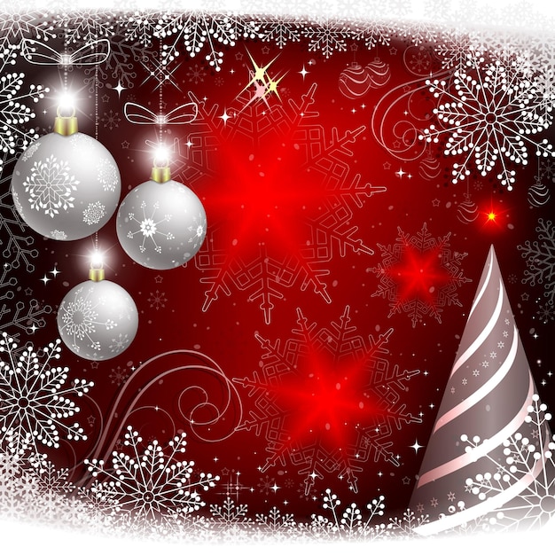 Diseño rojo navideño con bolas blancas y con abeto