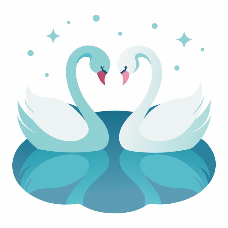 Vector diseño romántico de una pareja de cisnes