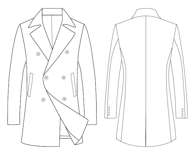 El diseño de la ropa de abrigo clásico del abrigo de negocios masculino frente y atrás Ilustración vectorial