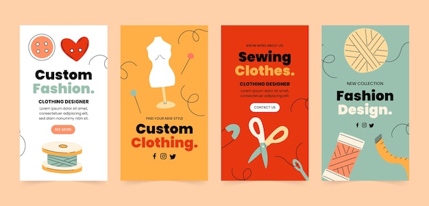 Vector diseño de ropa dibujada a mano historias de instagram
