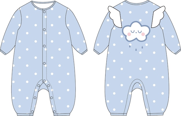 Vector diseño de ropa de lunares de dibujos animados de ángel de nube azul lindo dibujado a mano para niños