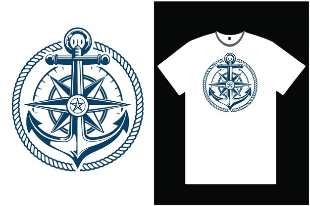 Diseño de rosa de brújula de anclaje náutico para camiseta