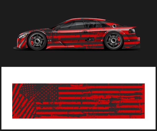 Diseño de rotulación de automóvil con bandera estadounidense para gráficos de vehículos deportivos con rotulación de vinilo para vehículos