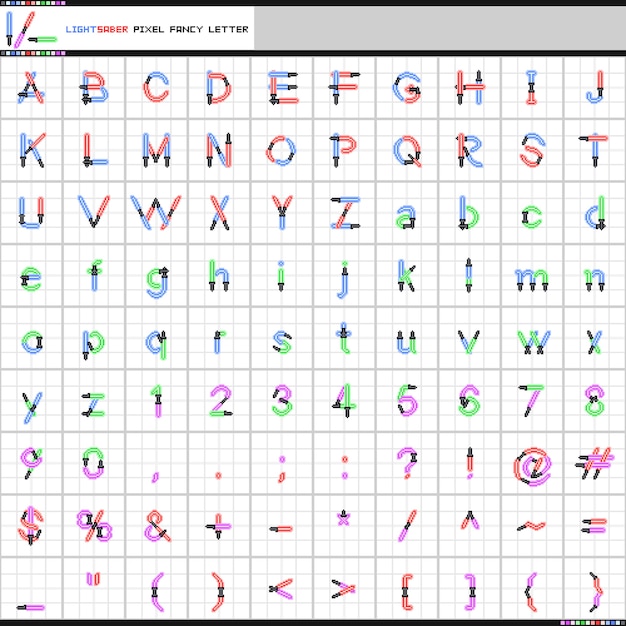 Diseño de sable de luz de letra elegante de píxeles