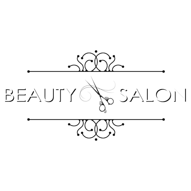 Diseño de salón de belleza con tijeras de estilista y rizos de cabello.