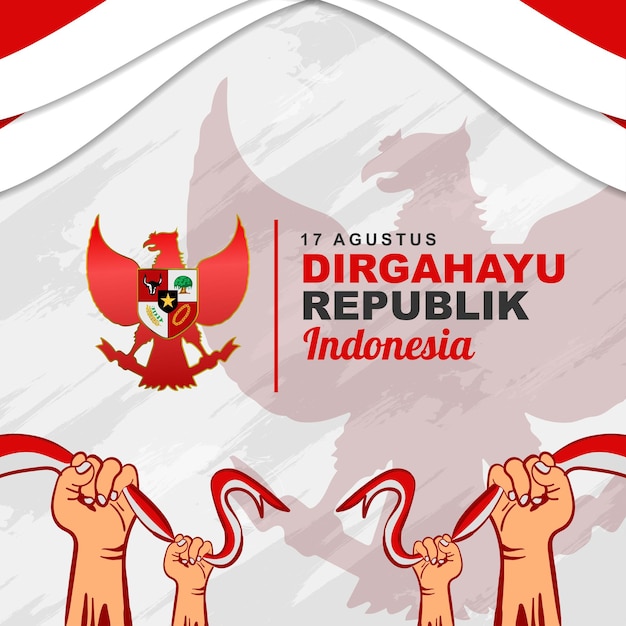 Diseño de saludo del 17 de agosto del día de la independencia de indonesia con cinta de bandera roja y blanca