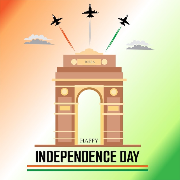 Diseño de saludo del día de la independencia de india con ilustración de puerta de india