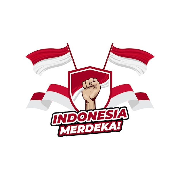 Diseño de saludo del día de la independencia de Indonesia feliz con ilustración de mano de puño cerrado