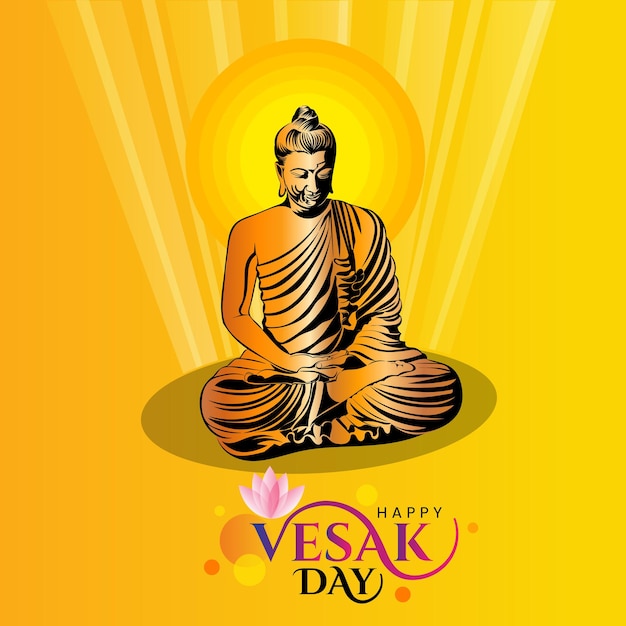 Diseño de saludo del día de vesak feliz con la ilustración de lord buddha