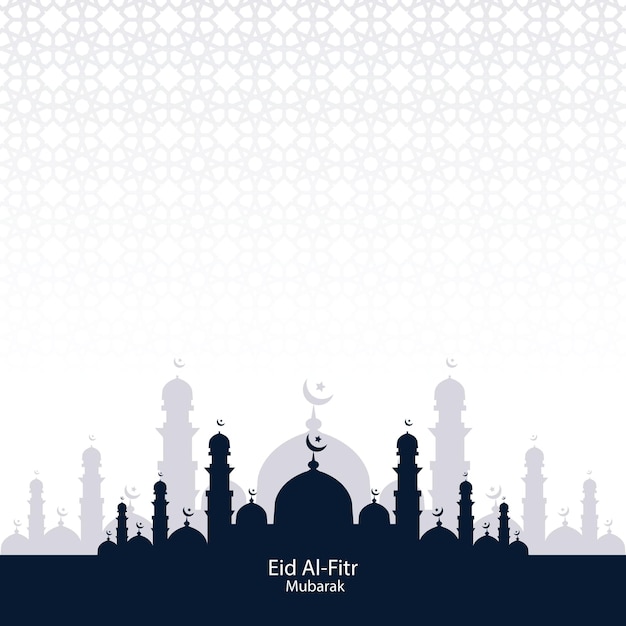 Diseño de saludo islámico del festival eid mubarak con fondo blanco de mezquita