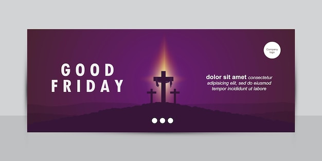 Diseño de saludo de viernes santo de paisaje púrpura para banner de sitio web