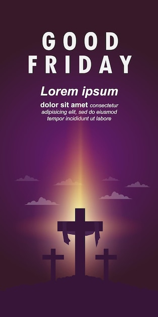 Diseño de saludo de viernes santo de retrato morado para banner de sitio web