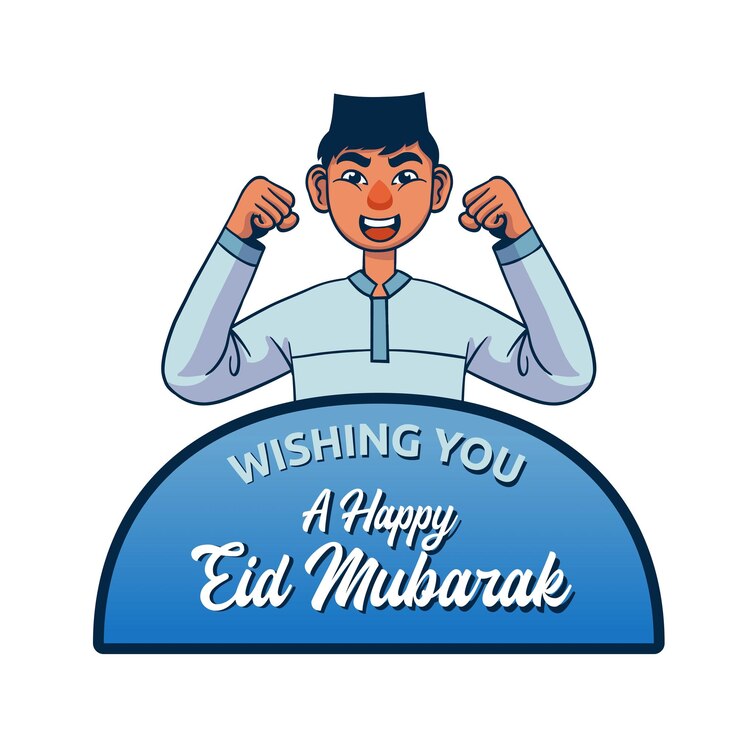 Diseño de saludos de Eid mubarak con ilustración de niño feliz