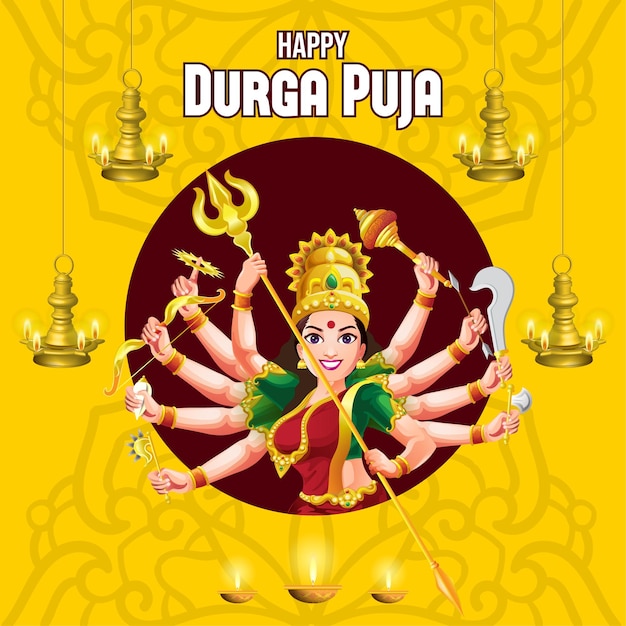 Vector diseño de saludos del festival durga puja navratri