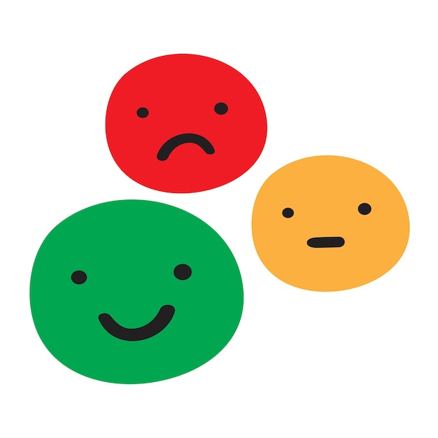 Diseño de satisfacción del cliente caras rojas, verdes y amarillas Ilustración sobre fondo blanco