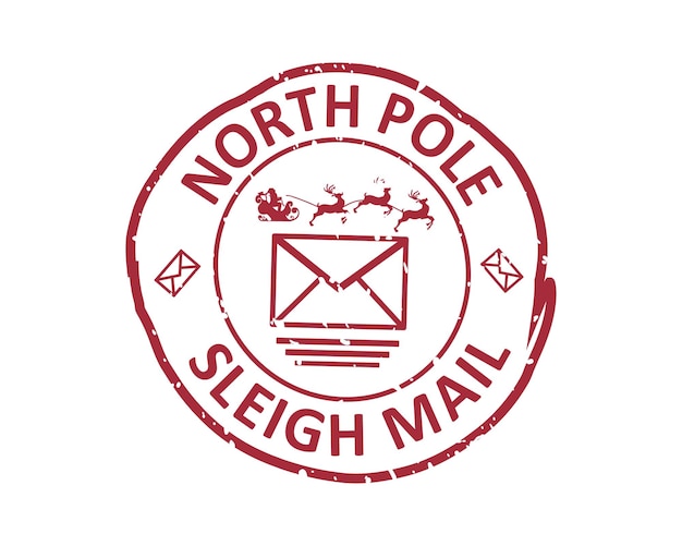 Diseño de sello de goma del grunge del correo del trineo del Polo Norte con el fondo blanco