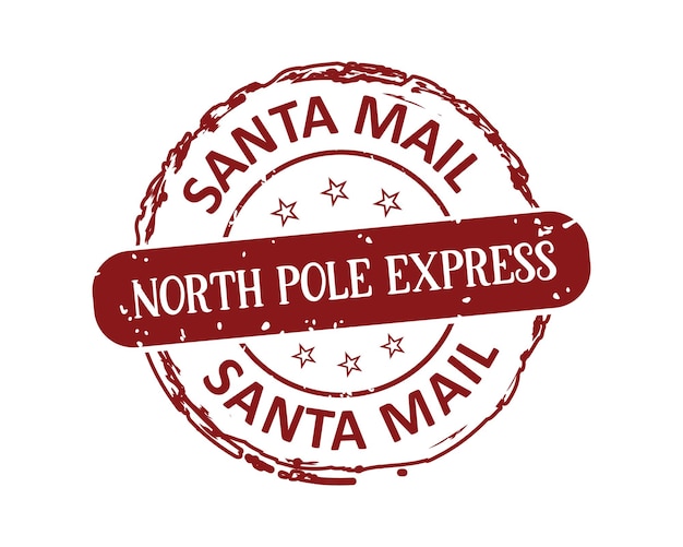 Diseño de sello de goma grunge expreso del Polo Norte de correo de Santa con fondo blanco