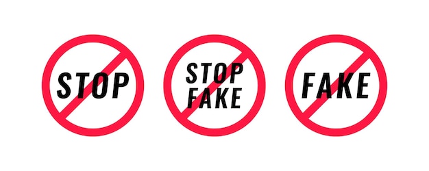 Diseño de sellos de noticias falsas Detenga las noticias falsas en la televisión y las redes sociales Detenga la falsificación y la desinformación Ilustración vectorial