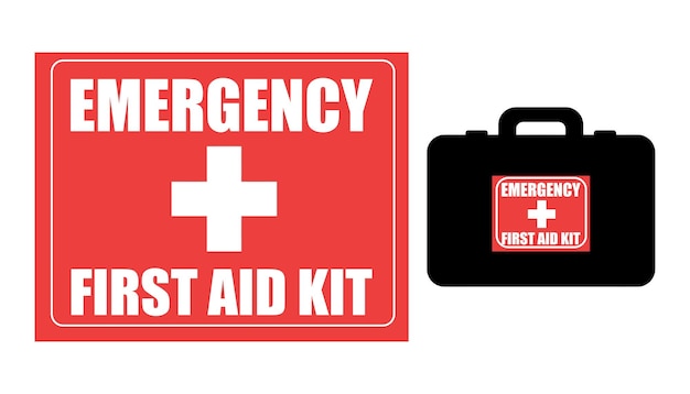 Diseño de la señal del botiquín de primeros auxilios de emergencia y la etiqueta del estuche para la seguridad y la preparación