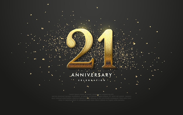 Diseño sencillo y elegante para la celebración del 21o aniversario con una combinación de números dorados lujosos y brillantes