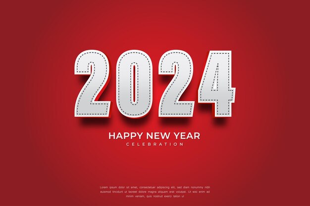 Diseño sencillo y limpio Feliz Año Nuevo 2024 Números plateados de fondo para pancartas, carteles o C
