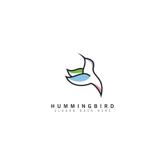 diseño sencillo del logotipo de colibrí icono vectorial colores planos plantilla contorno artístico de línea