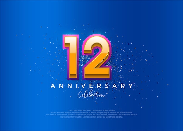 Diseño sencillo y moderno para la celebración del 12.º aniversario con un elegante color de fondo azul.