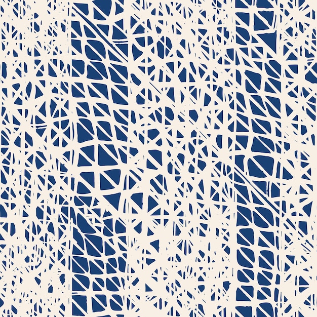 Diseño Shoji de acuarela. Azulejo de kimono. Cuadrícula mínima orgánica. Patrón sin costuras Shibori. Textura abstracta de teñido anudado. Borde de teñido anudado Batik. Plantilla de fondo de Japón. Índigo y blanco