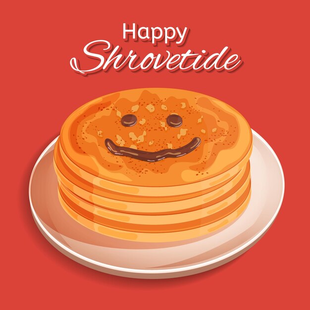 Vector diseño de shrovetide semana de panqueque una pila de panqueques en el plato cara sonriente dibujada con chocolate