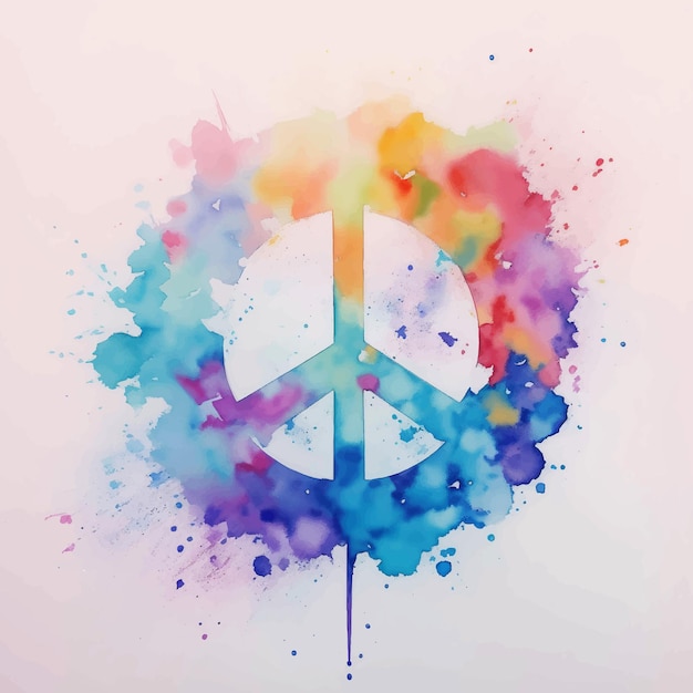 Diseño de signo de paz de acuarela con salpicaduras de pintura colorida sobre fondo claro