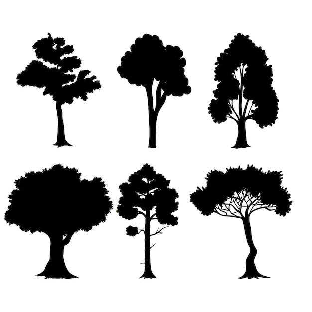 Vector diseño de silueta de árbol con varios modelos de forma.