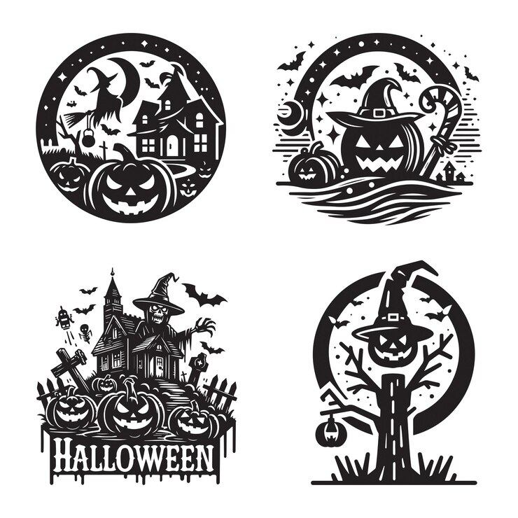 Diseño de silueta de arte vectorial de calabazas de Halloween