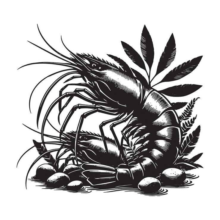 Diseño de silueta de arte vectorial de camarón