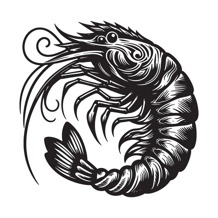 Diseño de silueta de arte vectorial de camarón