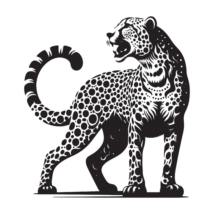 Diseño de silueta de arte vectorial de leopardo con fondo blanco