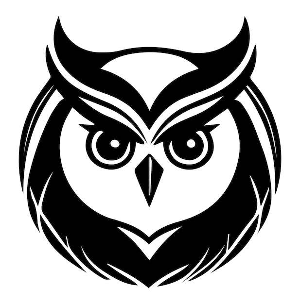 Un diseño de silueta de búho tipo logotipo en blanco y negro