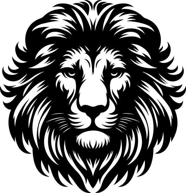 Diseño de silueta de la cabeza del león orientada hacia adelante Vectorvector silueta de color negro