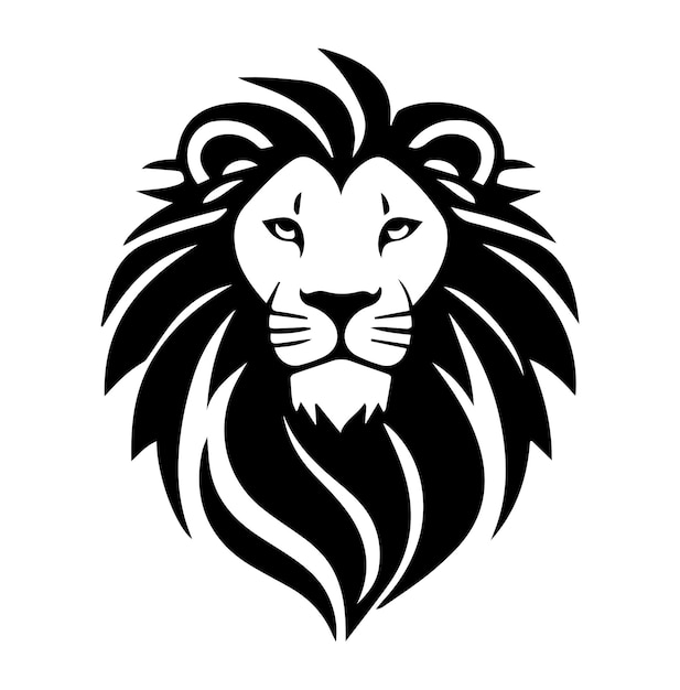 Un diseño de silueta de cabeza de león tipo logotipo en blanco y negro