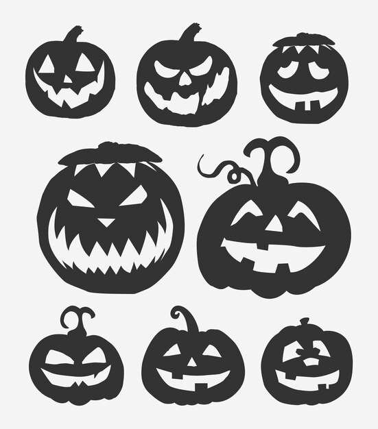 Diseño de silueta de calabaza de sombrero de Halloween en blanco y negro o diseño de icono de calabaza y murciélago de sombrero de Halloween